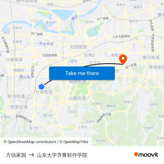 方信家园 to 山东大学齐鲁软件学院 map