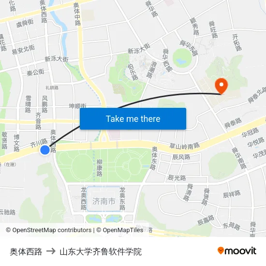 奥体西路 to 山东大学齐鲁软件学院 map