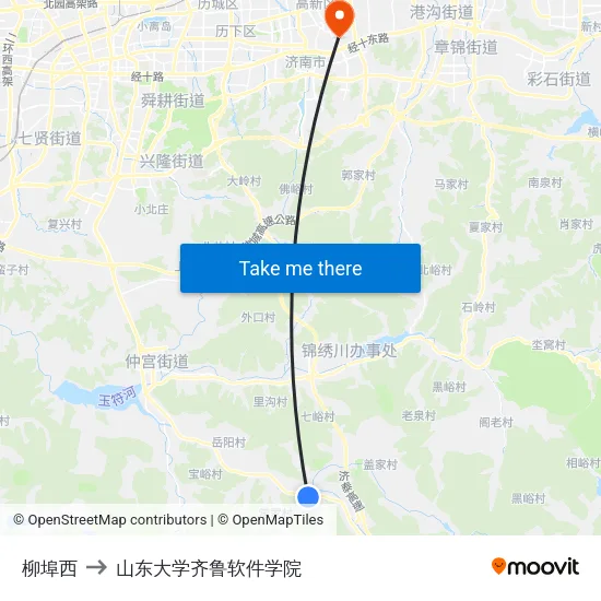 柳埠西 to 山东大学齐鲁软件学院 map