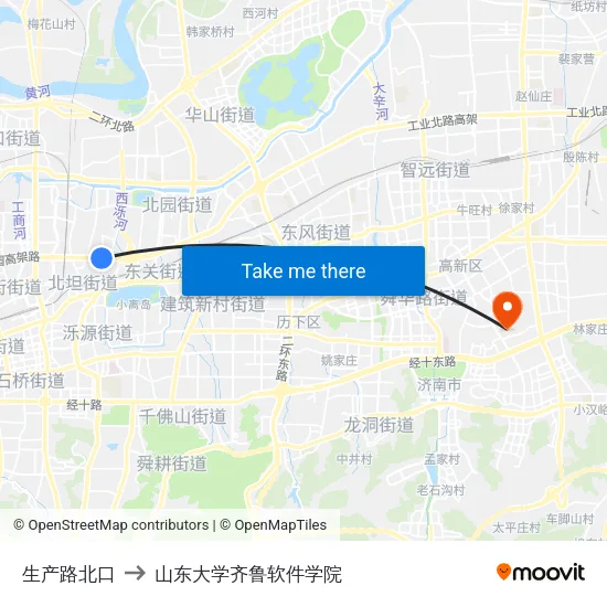 生产路北口 to 山东大学齐鲁软件学院 map