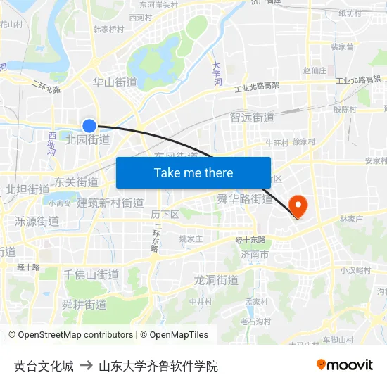 黄台文化城 to 山东大学齐鲁软件学院 map