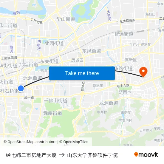 经七纬二市房地产大厦 to 山东大学齐鲁软件学院 map