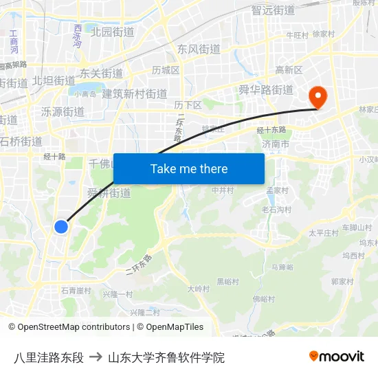 八里洼路东段 to 山东大学齐鲁软件学院 map