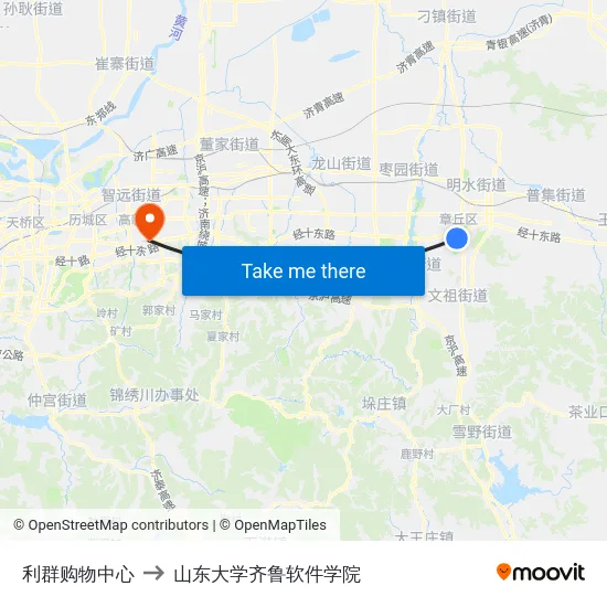 利群购物中心 to 山东大学齐鲁软件学院 map