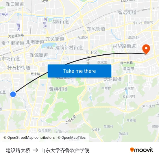 建设路大桥 to 山东大学齐鲁软件学院 map