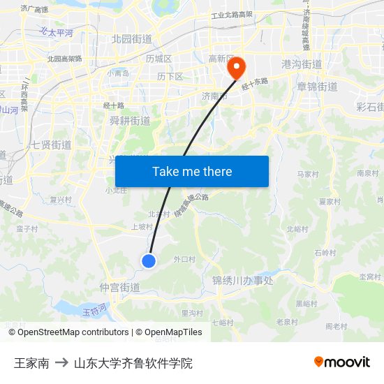 王家南 to 山东大学齐鲁软件学院 map