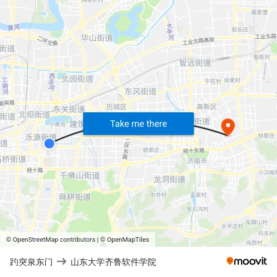 趵突泉东门 to 山东大学齐鲁软件学院 map