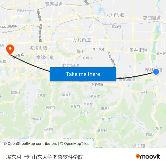 埠东村 to 山东大学齐鲁软件学院 map
