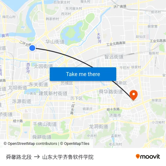 舜馨路北段 to 山东大学齐鲁软件学院 map