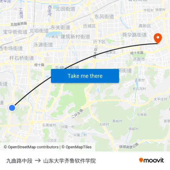 九曲路中段 to 山东大学齐鲁软件学院 map