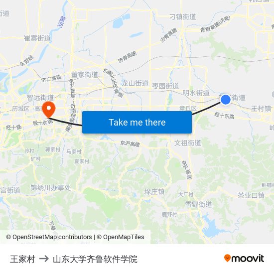 王家村 to 山东大学齐鲁软件学院 map