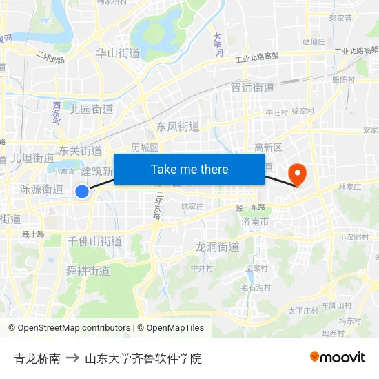 青龙桥南 to 山东大学齐鲁软件学院 map