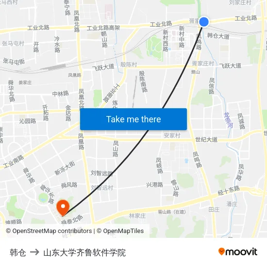 韩仓 to 山东大学齐鲁软件学院 map