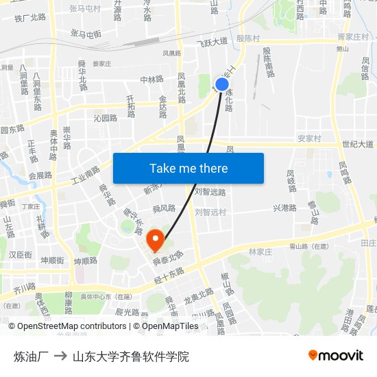 炼油厂 to 山东大学齐鲁软件学院 map