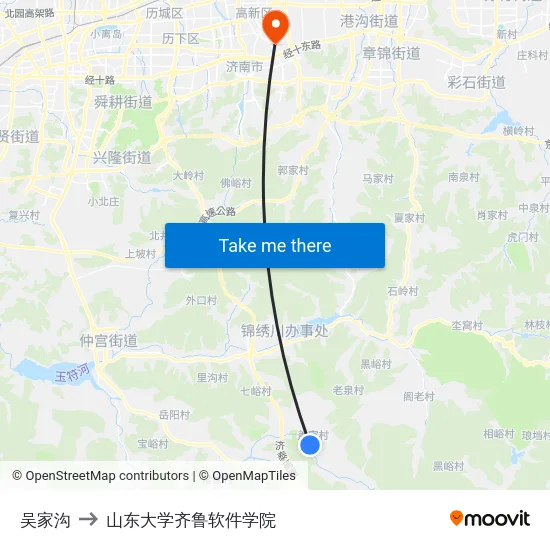 吴家沟 to 山东大学齐鲁软件学院 map