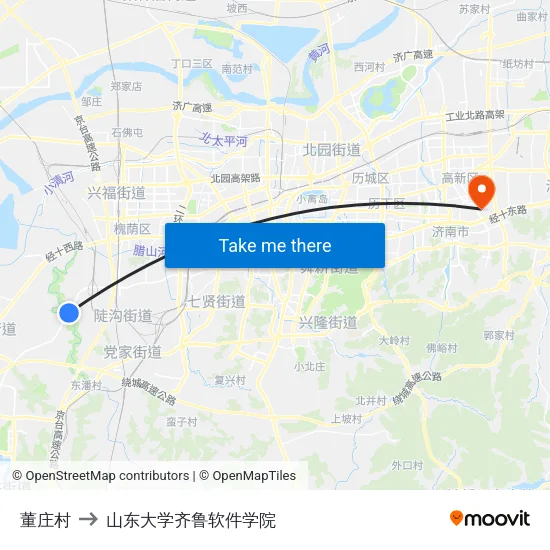 董庄村 to 山东大学齐鲁软件学院 map