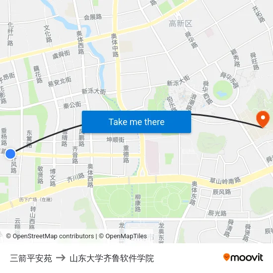 三箭平安苑 to 山东大学齐鲁软件学院 map