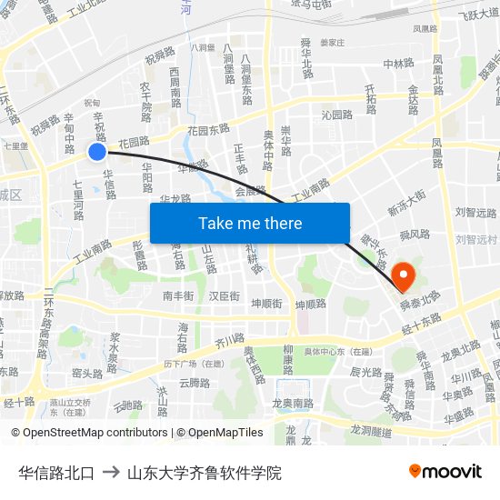 华信路北口 to 山东大学齐鲁软件学院 map