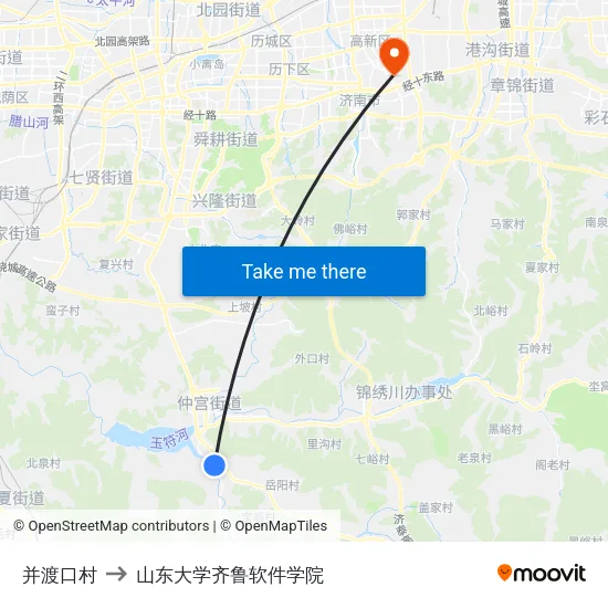 并渡口村 to 山东大学齐鲁软件学院 map
