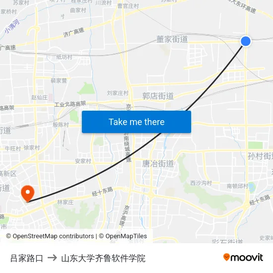 吕家路口 to 山东大学齐鲁软件学院 map
