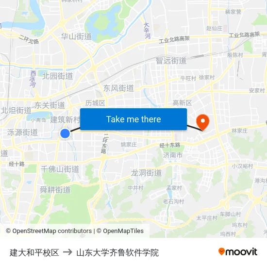 建大和平校区 to 山东大学齐鲁软件学院 map