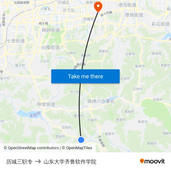 历城三职专 to 山东大学齐鲁软件学院 map