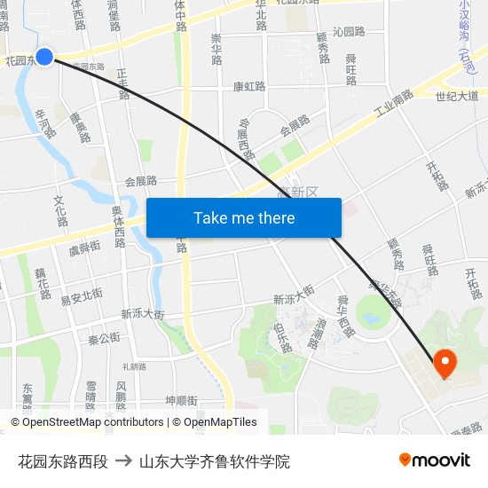 花园东路西段 to 山东大学齐鲁软件学院 map