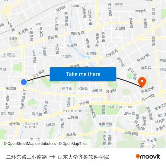 二环东路工业南路 to 山东大学齐鲁软件学院 map