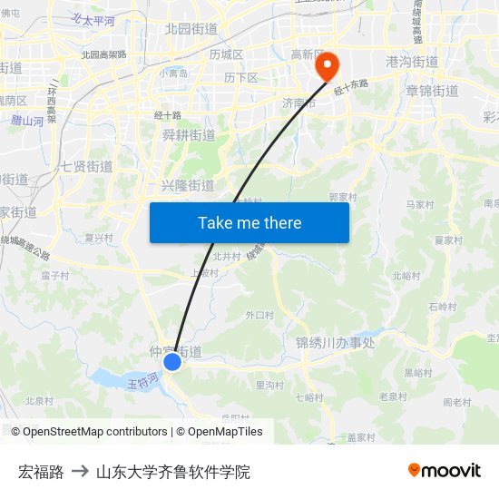 宏福路 to 山东大学齐鲁软件学院 map