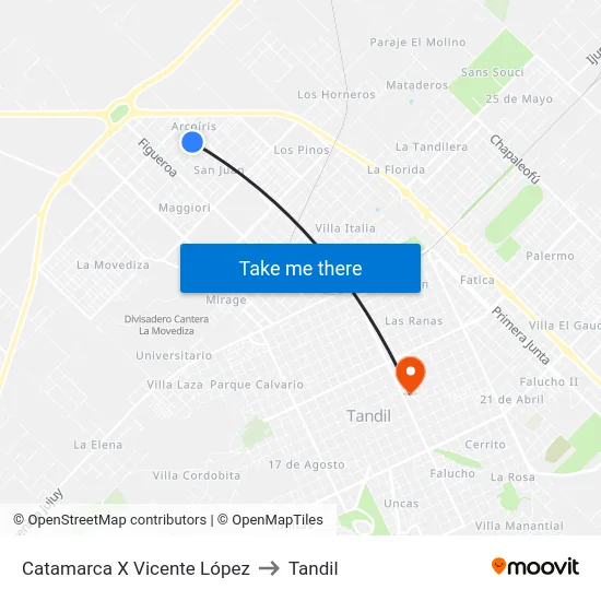Catamarca X Vicente López to Tandil map