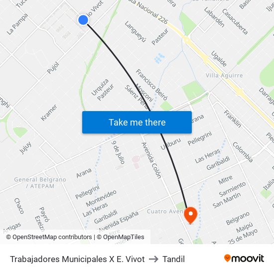 Trabajadores Municipales X E. Vivot to Tandil map