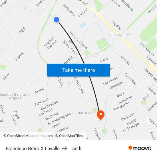 Francisco Beiró X Lavalle to Tandil map