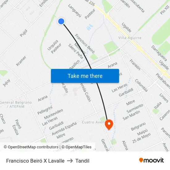 Francisco Beiró X Lavalle to Tandil map