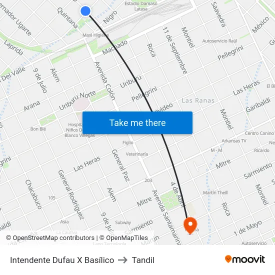 Intendente Dufau X Basílico to Tandil map