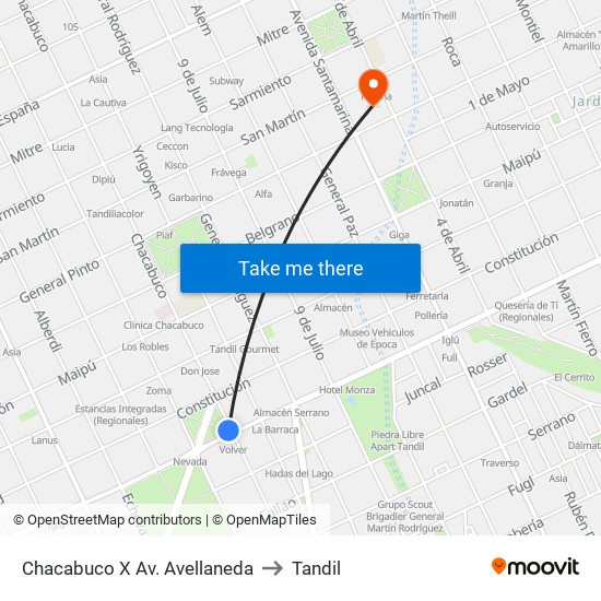 Chacabuco X Av. Avellaneda to Tandil map