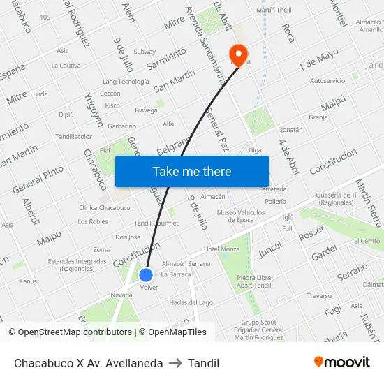 Chacabuco X Av. Avellaneda to Tandil map
