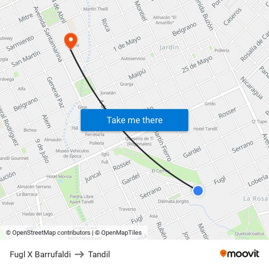 Fugl X Barrufaldi to Tandil map