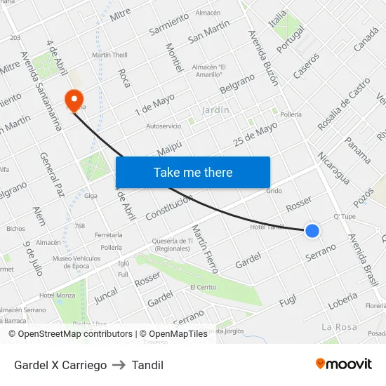 Gardel X Carriego to Tandil map