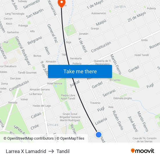 Larrea X Lamadrid to Tandil map