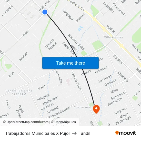 Trabajadores Municipales X Pujol to Tandil map