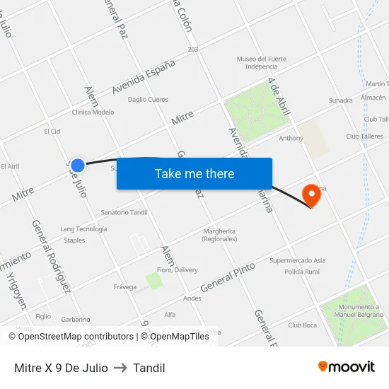 Mitre X 9 De Julio to Tandil map