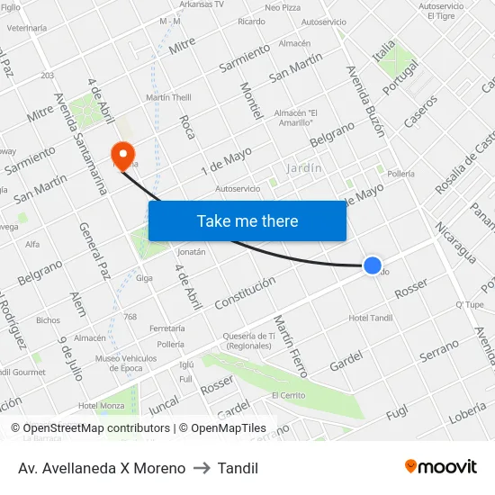Av. Avellaneda X Moreno to Tandil map
