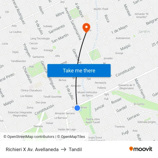 Richieri X Av. Avellaneda to Tandil map