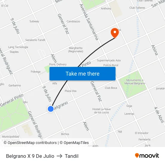 Belgrano X 9 De Julio to Tandil map