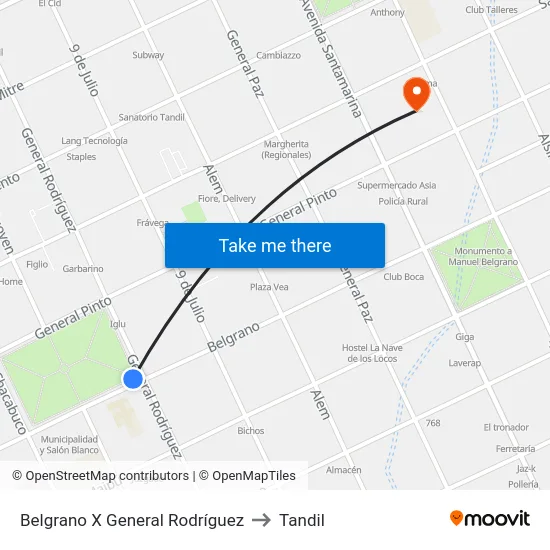 Belgrano X General Rodríguez to Tandil map