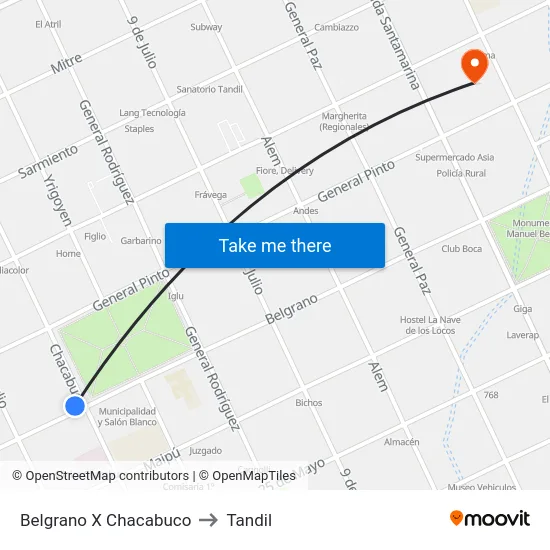 Belgrano X Chacabuco to Tandil map