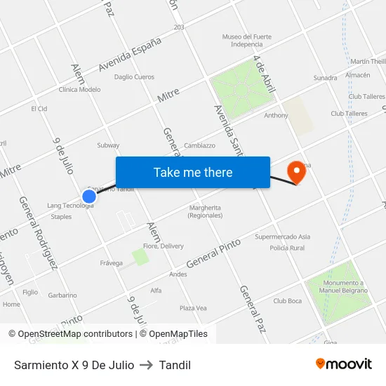 Sarmiento X 9 De Julio to Tandil map
