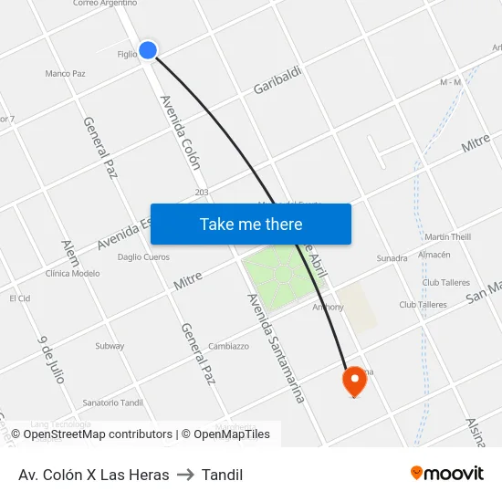 Av. Colón X Las Heras to Tandil map