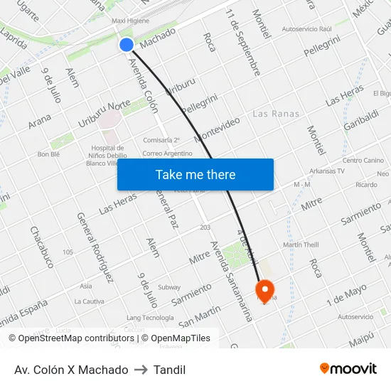 Av. Colón X Machado to Tandil map