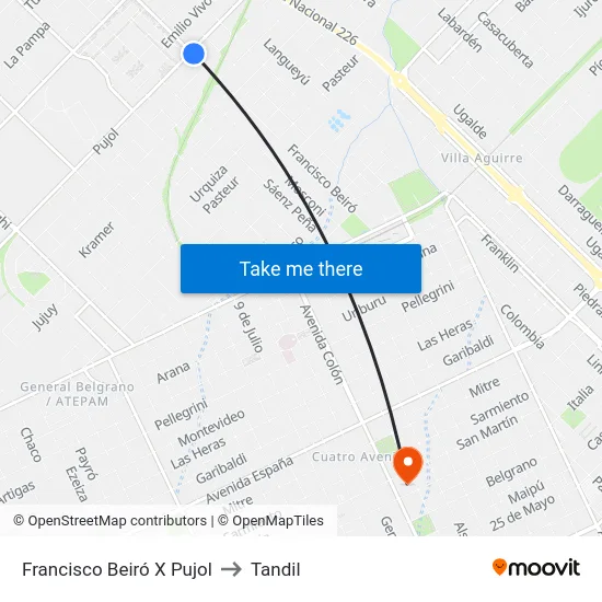 Francisco Beiró X Pujol to Tandil map